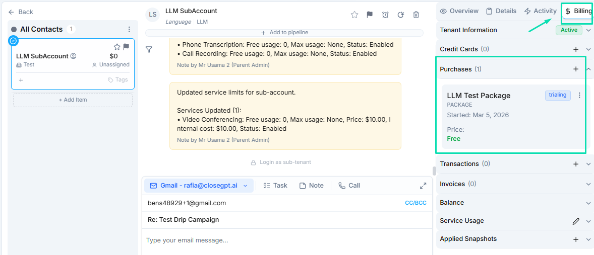 Billing and Contact View